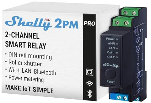 Shelly Pro 2PM | WLAN & LAN 2-Kanal-Smart-Relais-Schalter mit Strommessung - 25A | Hausautomation | Kompatibel mit Alexa & Google Home | iOS Android App | Fernsteuerung | Kein Hub Erforderlich