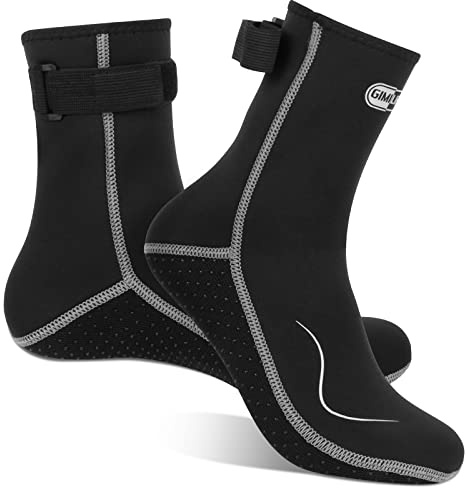 Gimilife Calzari Neoprene 3mm, Calzari Beach Volley per Uomo e Donna, Calzar i Sub, Calze per Piscina, Immersioni, Nuoto, Surf, Vela, Kayak(Stile Alto/Nero-Grigio,L)