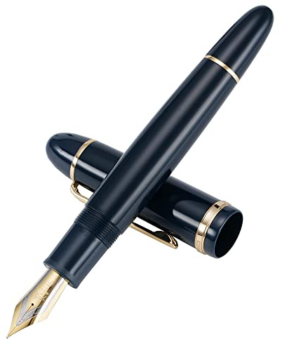 Jinhao X159, Penna stilografica con pennino fine, blu scuro con clip dorata, in acrilico, di grandi dimensioni