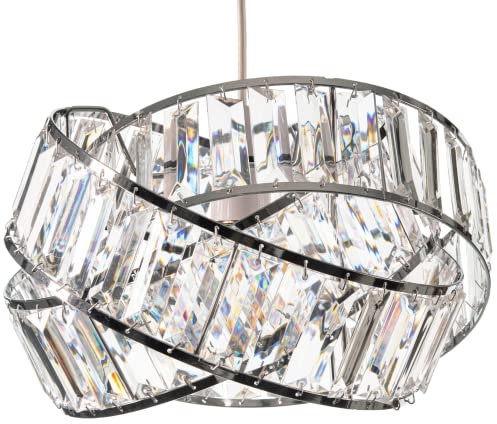 Giggi Modern Chrome Light Shade with Clear Acrylic Crystals 19cm x 29cm, Lampshades for Ceiling Lights, Interwoven Rings Pendant Light Shade, Lamp Shades for Bedroom, Living Room, Kitchen, Hallway
