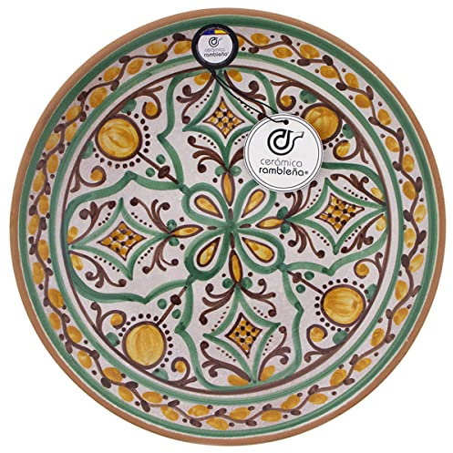 CERÁMICA RAMBLEÑA | Plato decorativo pared | Plato de barro | Modelo D47 | 100% Hecho a mano | 27x27x4.5 cm