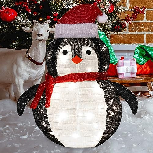 PKKP LED Weihnachts Pinguin Weihnachtsdeko, 65cm Weihnachtsbeleuchtung Außen Figuren, Integrierten Warmweiße LEDs Zusammenfaltbar für Innen und Außen Gartendekoration (Pinguin-Weiße)