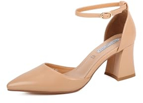 QUEEN HELENA Scarpe Eleganti con Tacco Medio Punta Chiusa Decollete con Cinturino Donna ZM96400 (Nude, Sistema Taglie Calzature EU, Adulto, Donna, Numero, Media, 39)