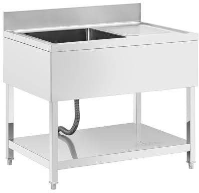 Royal Catering RCGS-1B100D7 Spültisch 1 Becken zu 500 x 500 x 300 mm extra Ablage Edelstahl Edelstahl-Spültisch Gastro-Spültisch