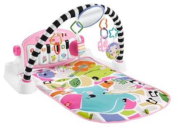 Fisher-Price Baby Activity Mat Glow and Grow Kick & Play Piano Gym, Portable Musical Toy with Smart Stages Learning, Ages 0+ Months, Pink, Queens English Version, HYH63