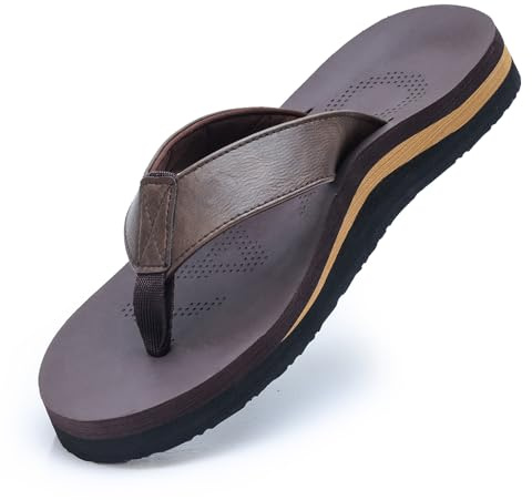 MGGMOKAY Chanclas Hombre Verano Playa Flip Flops Ortopedicas Soportes de Arco Sandalias,Marrón,42