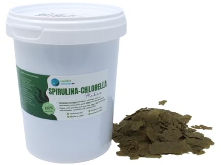 Spirulina - Chlorella Flakes Piante Acquario 500 ml Cibo in Fiocchi a Base di Alghe Scaglie per tutti i tipi di Pesci