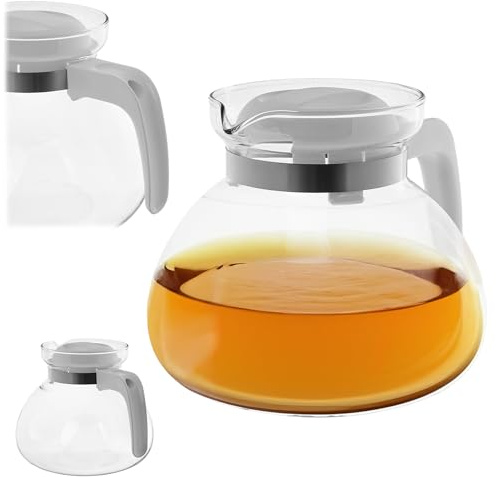 KADAX Glaskanne 1,7L, Kaffeekanne aus hitzebeständigem Glas für Tee, Kaffee und Saft, Teekanne mit ergonomischem Griff und abnehmbarem Deckel (Weiß)