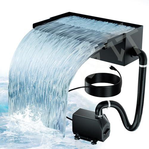 Biling Wasserfall für Gartenteich Teich Garten, 30cm Edelstahl Teichwasserfall Set 40W 2500 L/H Teichpumpe Wasserfall Deko Garten Wasserspiel Patio Terrasse Wasserwand Koiteich Außenteich