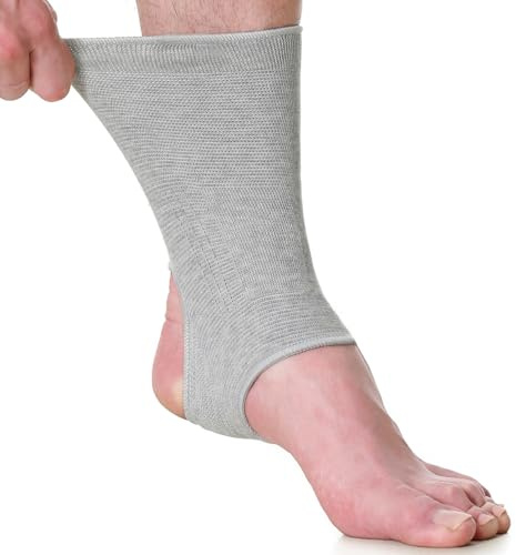 NEOtech Care - Fascia di supporto per caviglia con apertura sul tallone - tessuto elastico e traspirante - Media compressione - Uomo, donna, bambino - Piede destro o sinistro (Grigio, M, 1 Pezzo)