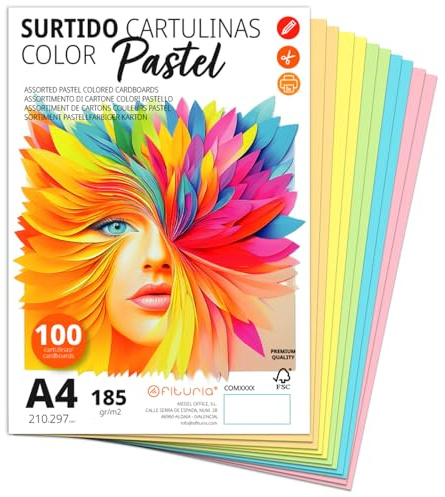 Ofituria A4-färgpapper – 185 g/m2 för hantverk, utbildning, hem, konst eller företag, pastellmix (100 kort)
