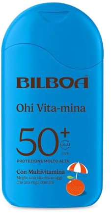 Bilboa Ohi Vita-mina Latte SPF 50+, con Multivitamina, Meglio una Vita-Mina Oggi che una Ruga Domani, Resistente all'Acqua, Dermatologicamente Testato - 200 ml