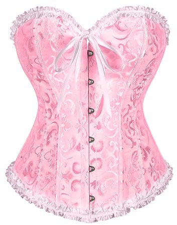 XDGBGFN Damkorsett som håller in magen, helbröst, satintopp med formande korsett, ROSA, XS