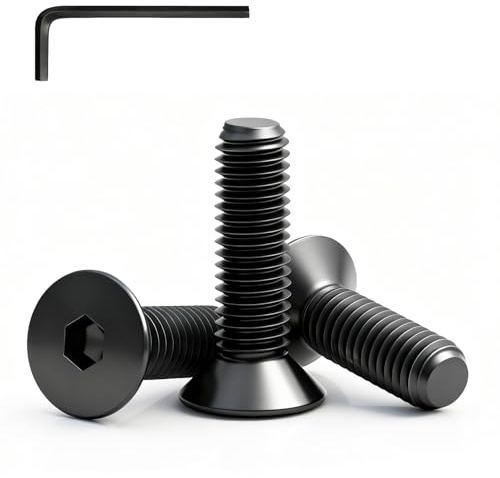 QANCEN 10 Pezzi Viti a Testa Svasata M8x60mm Nero Bulloni in Acciaio Inox A2 V2A, Viti a Testa Piatta Filettatura Completa con Chiavi Esagonali