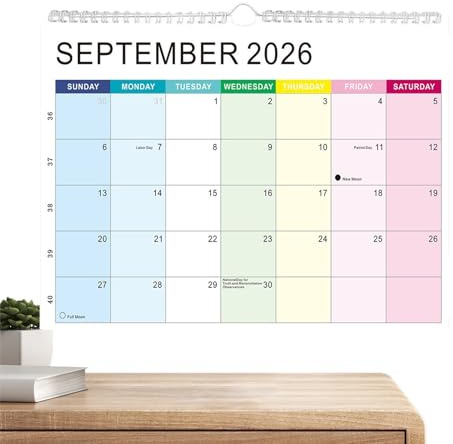 Calendario 2026-2027, planificador mensual semanal con bloques rayados, calendario mensual 2026-2027, para citas, horario académico, hogar, oficina, aula, familia, Navidad, Año Nuevo