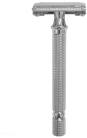 FILFEEL Dubbel Säkerhetshyvel för Män, Traditionell Rakhyvel för Manuell Rakning med Design i Vintagestil, Nära Bekväm Rakning, Handtag i Mässing med Bladhuvud Av Zinklegering, (SILVER)