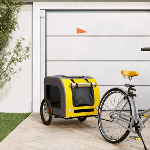 Nqyjm Rimorchio Bicicletta Cani Giallo e Grigio Oxford Tessuto & Ferro per Cani Gatti