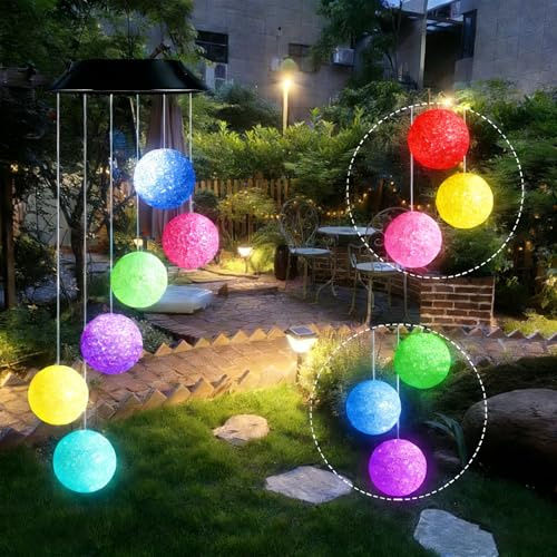 Litark Solar Windspiel Garten, 6 LED Farbwechsel Kristallkugel Solar Windspiel für Draußen,Muttertagsgeschenke,Wasserfest Windspiele für Baum, Balkon, Hof, Hochzeit Dekorationen (Bunt)