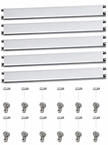 riel colgar cuadros pack 9 metros Eurohang guías aluminio Plata mate 150 cm con 12 colgadores RM nylon clips tapas tornillos