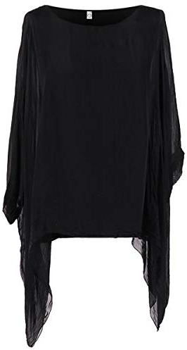 Storm Island Plain Italian Ladies Top Womens Batwing Silk Lagenlook Tunic Dress Top Plus Size (Black, One Size (UK Fit 14-20))