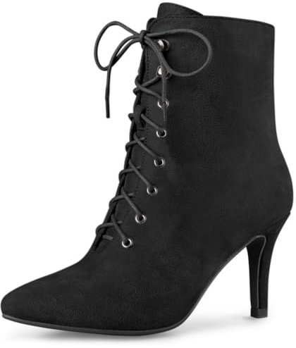 Allegra K Femme Bottines à Lacets Bout Pointu à Lacets Talons Aiguilles Noir 39