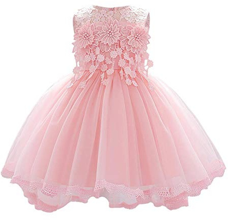 FYMNSI Robe de Princesse en Tulle pour bébé Fille Robe de soirée élégante en Dentelle Florale Robe de soirée de Mariage, de Demoiselle d'honneur Noeud de fête d'anniversaire baptême 18-24 Mois