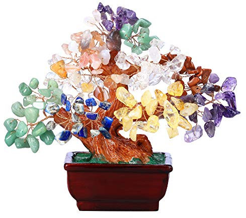 CrystalTears Chakra Crystal Money Tree for Reiki Healing, Gemstone Bonsai Feng Shui Ornament for Home Desk Decor, Gift for Christmas Wealth Good Luck 6.3-6.6