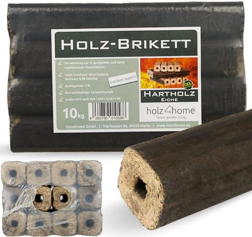 holz4home® Pini Kay Eichenbriketts 10 kg I Paket à 10 kg I 100% ohne Zusätze I Brikett Hochwertiges Brennholz als Kaminholz Ofenbriketts Feuerholz Lange Brenndauer