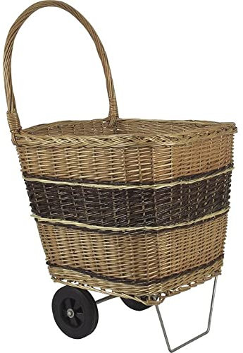 AUBRY GASPARD Carrello per tronchi con ruote in vimini bicolore