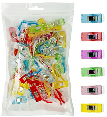 Westcott Nähklammern 60 Stück | Bunte Stoffklammern mit Stabiler Metallfeder | rutschfest Dank Fixiernoppen | Abstandsmarkierungen erleichtern das Arbeiten | 10 mm breit | E-11000 00