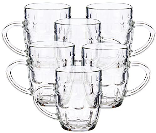 TIENDA EURASIA - Pack de 6 Jarras de Cerveza, Jarra de Cerveza de Cristal Transparente, Jarras de Diseño Clasico con Asa (280ml)