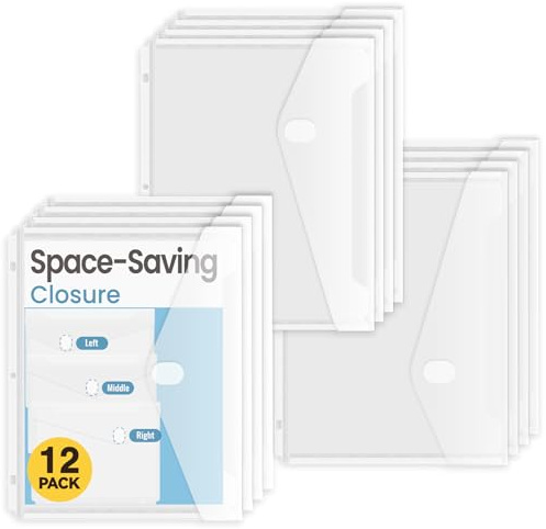 Sooez 12 Pack Binder Folders with Staggered Closures, High Capacity Binder Pockets, Clear Plastic folders, Side Loading, Binder Organizer, Binder Dividers with Pockets, Letter Size