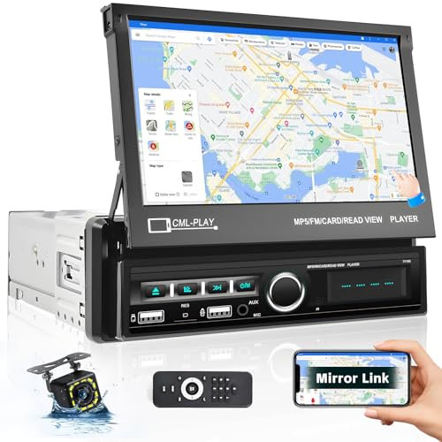 Hikity Motorizzato 1 Din Autoradio con Schermo Touchscreen da 7 Pollici Autoradio Wired Mirror Link Bluetooth con USB/SWC/FM Radio/AUX/TF radio Touch Display con Retrocamera