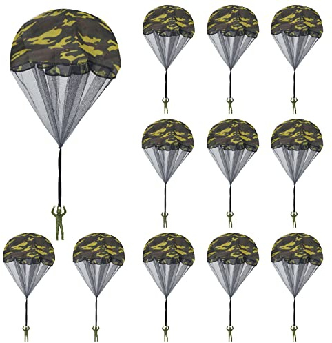Catcan 10 Pcs Parachute Toy, Camo Parachute Men Tangle Free Throwing Hand Throw Outdoor Flying Paratrooper Toy No Battery nor Assembly Required (12, Dark Green)