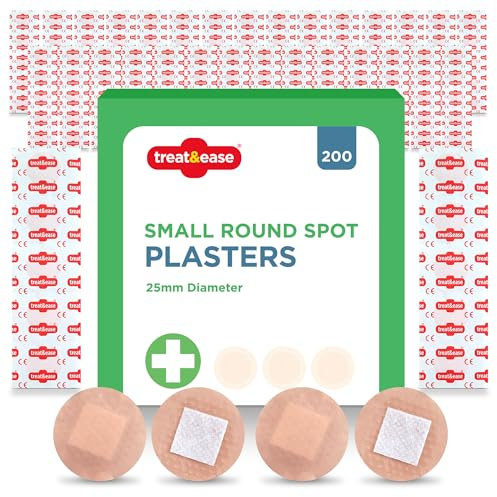 SOL Confezione da 200 cerotti rotondi piccoli, 2,5 cm, tessuto ipoallergenico e impermeabile, per bambini o pelli sensibili. Kit di pronto soccorso forte e lavabile, ricarica per catering piccoli