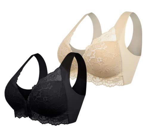 Ronronner Donna Reggiseno Pizzo Sportivo Cinghie Cinghie Reggiseno Senza Bretelle Reggiseno Yoga Sportivo Impunture Supporto Microfibra e Pizzo con Interno Coppe in Coton Nero+beige 5XL
