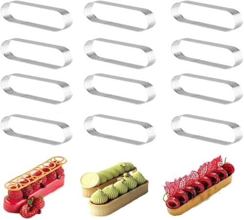 Smallterm 12 PièCes Moules à Tartelettes Ovales Mousse à Dessert FrançAise Anneau de Tarte Aux Fruits Anneau de Tarte Quiche Moule à Gâteau, Anneau de Mousse à Tarte en Acier Inoxydable