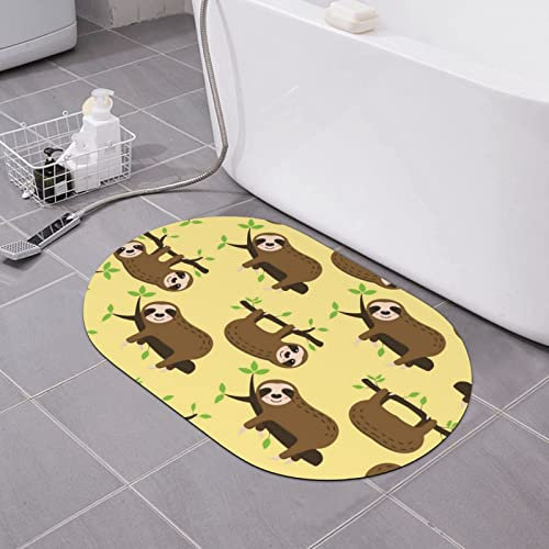 UNIOND Badematte mit niedlichem Faultier auf gelben Zitronen, super saugfähig, rutschfest, Kieselgur-Teppich für drinnen und draußen
