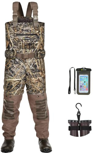 TIDEWE Breathable Insulated Chest Wader with Boot Hanger, 1600G Insulation Waterproof Hunting Wader with Steel Shank Boots, 200 Insulated Liner Next Camo Evos Camo Hunting Fishing Wader Size 9
