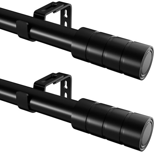 Gardinenstange Ausziehbar Vorhangstange Schwarz Gardinenstange Vorhangstangen Gardinenstangen-Set für Wohnzimmer, Schlafzimmer Fenster, Ø25mm, 110-210cm(Schwarz)(2 Stücke)