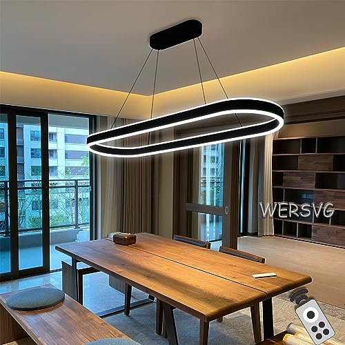 Modern LED Esstisch Pendelleuchte Oval Wohnzimmer Büroleuchter Dimmbar 3500K-6500K Schwarz Esszimmerlampe Pendellampe Hoehenverstellbar, für Restaurants Bars Büros Billardzimmer (Schwarz, L100cm,88W)