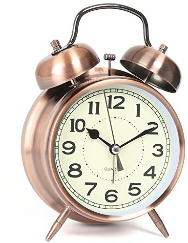 AYRELY® Super Loud Alarm Clock for Heavy Sleepers Adults, Twin Bell Retro table clock, 4 Inch Silent Non-Ticking Quartz with Nightlight, Perfect for Bedrooms and Bedside(Copper)