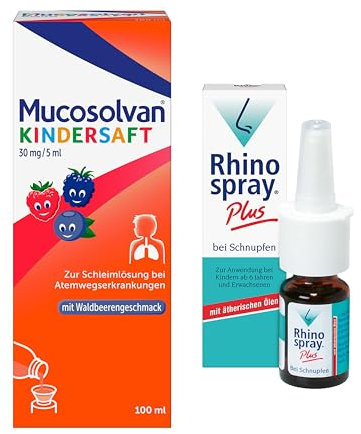 MUCOSOLVAN® Kindersaft Hustenlöser (100 ml) & Rhinospray plus Nasenspray (10 ml) bei Schnupfen