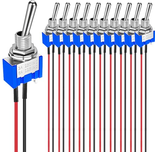 GUUZI 10st 6A/125V 3A/250V PÅ/AV förkopplad Miniatyrvippströmbrytare 2 Anslutningar 2 positioner SPST-vippströmbrytare MTS-101
