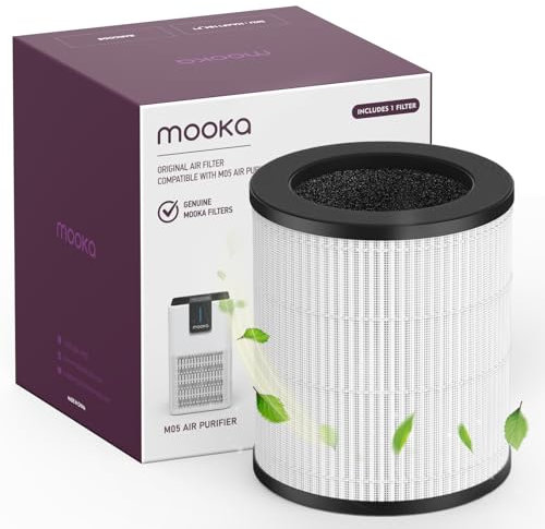 MOOKA M05 Air Purifier Filter, 3-in-1 True HEPA Filter, High-Efficiency Activated Carbon Air Filter for Smoke, Odor, Dander, Pollen