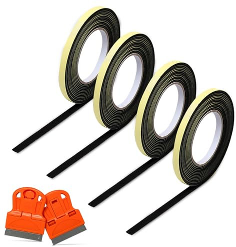 Pack de 4, Cinta Adhesiva Impermeable de 8mm, 10mm, 12mm y 15mm para Sellador de Fugas de Agua, Rollo de Cocina y Baño, Selladora Vulcanizada para Juntas de Bañera, Tapajuntas Asfaltica autoadhesiva