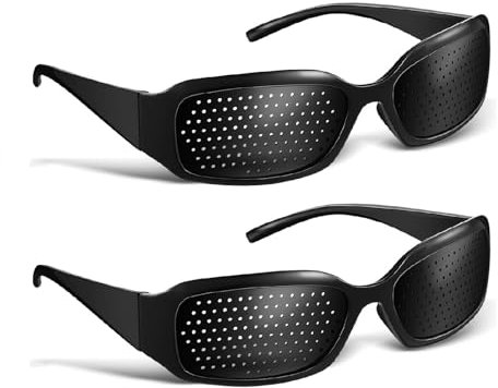 Rasterbrille Pinhole Glasses,Schwarze Rasterbrille,Augentrainer Lochbrille,Gitterbrille Mit Faltbaren,Sport Schwarze Sonnenbrille,Raster Multidot Brillen für Augentraining und Entspannung,2 Stück