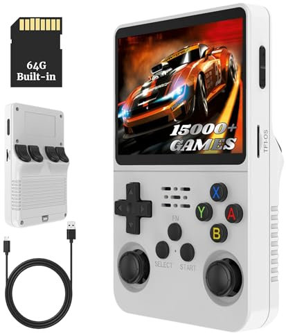 Bewinner Console da gioco 3,5 pollici, con supporto Dual Stylem Linux/Garlic, console retrò con Dual Joystick 3D (bianco) (64G)