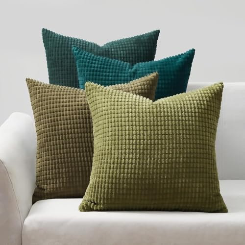 Topfinel Kissenbezug 45x45 Grün 4er Set Cord körnig Farbverlauf Kissenbezüge Kissenhülle Dekokissenbezug Sofakissen Couchkissen für Sofa Schlafzimmer Wohnzimmer Balkon Kinder flauschig