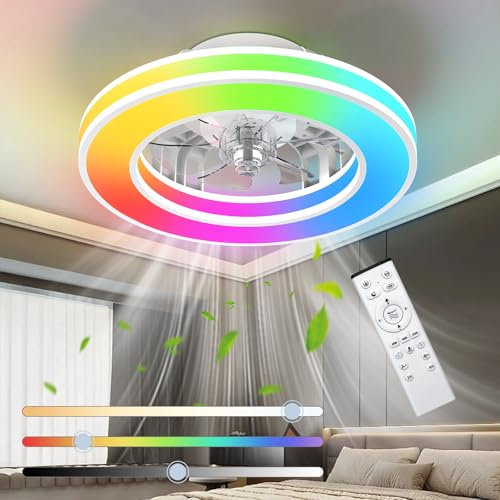 Ateroll Ventilateur Plafond avec Lumiere Ø40,64 cm, 3000K-4000K-6500K+RGB, 6 Vitesses de Ventilation Réglables avec Télécommande, Minuterie, Mémoire de Lumière, Ventilateur Réversible